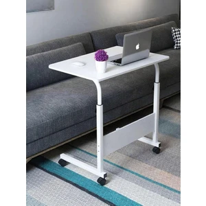 Esil Yükseklik Ayarlı Laptop Sehpası ve Çalışma Masası - Beyaz (Tekerli) Oval Kenar - 70X40