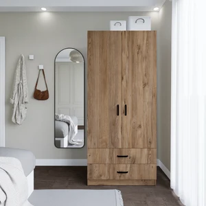Yaman 80 cm Atlantik Çam 2 Kapaklı 2 Çekmeceli Elbise Dolabı - Gardırop
