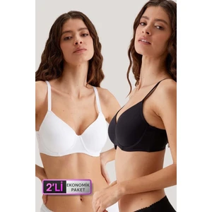 Pierre Cardin 2'li Ekonomik Paket Siyah-Beyaz 6224 Barcelona Desteksiz Toparlayıcı Micro Sütyen Set D Cup Seçeneği