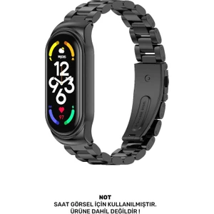 Xiaomi Mi Band 3-4-5-6 Uyumlu Metal Paslanmaz Çelik Baklalı Kordon Siyah
