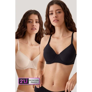 Pierre Cardin 2'li Ekonomik Paket Siyah-Ten 6224 Barcelona Desteksiz Toparlayıcı Micro Sütyen Set D Cup Seçeneği
