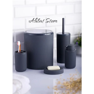 Ahlat Store Çizgili Yuvarlak Banyo Seti 5 Parça Lüx Banyo Seti