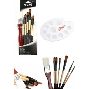 Profesyonel 7'li Karma Fırça Set ve Şeffaf Plastik Palet 19 x 26 cm