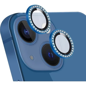 iPhone 13 -13 Mini Uyumlu Swarovski Taşlı 3D Kamera Lens Koruyucu Mavi 2'li Set