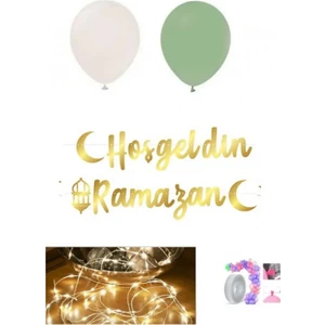 Hayaller Dükkanı Ramazan Süsleri 3 Aylar Süsleri, Hoşgeldin Ramazan ve LED Işık ve Yıldız Perde ve 10 Adet Balon