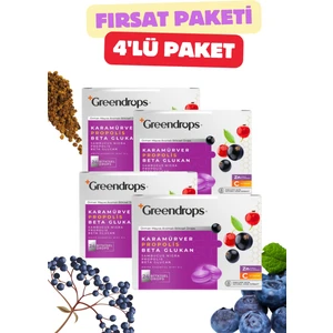 4x Bitkisel Drops Boğaz Pastili - Orman Meyve Aromalı - Kara Mürver, Propolis, Beta Glukan