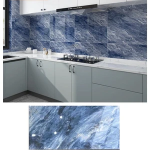 Renkli Duvarlar 60X30CM Shiny Mavi Okyanus Mermer Desen Yapışkanlı Karavan Prefabrik Banyo Wc Duvar Kaplama Paneli