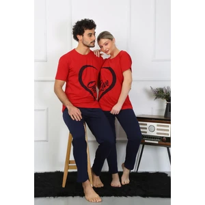 Kadın Pamuk Penye Sevgili Kombini Pijama Takımı Kırmızı 50128 Tek Takım Fiyatıdır