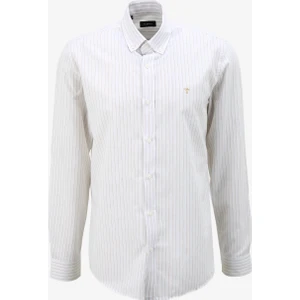 Fabrika Comfort Regular Fit Düğmeli Yaka Çizgili Bej Erkek Gömlek FC4SM-GML 0287