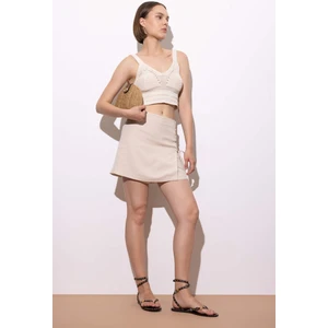 Regular Fit Yüksek Bel Keten Karışımlı Şort Etek Z8390AZ23SM
