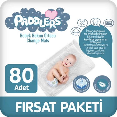 Paddlers Bebek Bakım Örtüsü 60x60 cm 80 Adet (8 Paket x 10’lu) Yatak