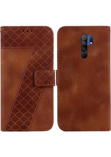 Telefon Kılıfı Için Xiaomi Redmi 9 Kabartmalı Desen Cüzdan Flip Folio Kapak Pu (Yurt Dışından)