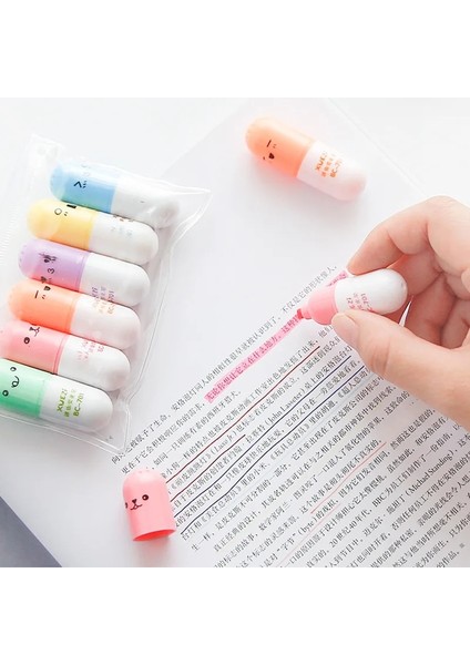 6 Adet Tarzı Lot Kapsüller Şekillendirici Fosforlu Kalem Vitamin Hapı Vurgu Işaretleyici Renkli Kalemler Ofis Kırtasiye Okul Malzemeleri (Yurt Dışından) indirimleri