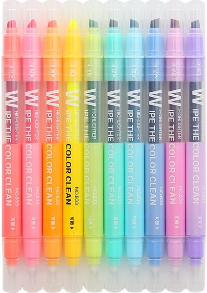 10 Renk Stili Et Çift Kafa Silinebilir Fosforlu Kalem Markerel Ucu Marker Floresan Okul Yazma Fosforlu Kalemler Renk Sevimli (Yurt Dışından) fiyatları