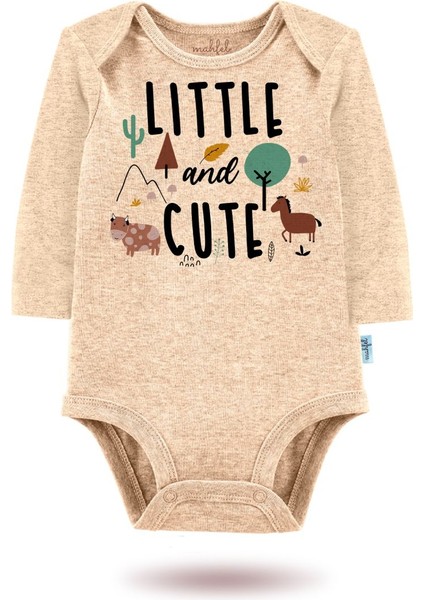 2 Li Organik "küçük ve Sevimli" Baskılı Uzun Kollu Bebek Body Zıbın UZUN-EKRU-BEJ195-134 modelleri