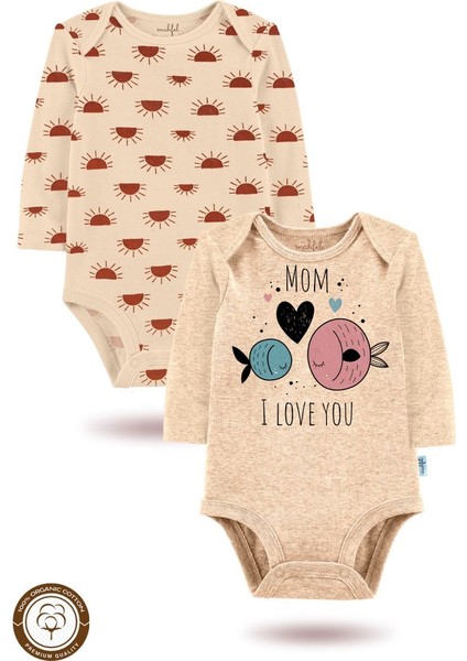 2 Li Organik "annemi Seviyorum" Baskılı Uzun Kollu Bebek Body Zıbın UZUNBEJ-GÜNEŞ194