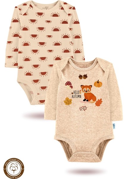2 Li Organik "merhaba Sonbahar" Baskılı Uzun Kollu Bebek Body Zıbın UZUNBEJ-GÜNEŞ661