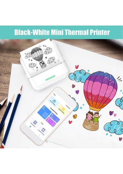 Mini Termal Yazıcı, 8 Rulo Sürekli Kağıtlı Taşınabilir Mürekkepsiz Etiket Oluşturucu Yazıcı, Cep Fotoğraf Yazıcısı, Beyaz (Yurt Dışından)