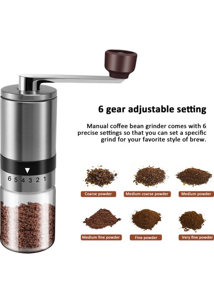 Manuel Kahve Öğütücü - Seramik Çapaklı El Kahve Değirmeni 6 Ayarlanabilir Ayar - Taşınabilir El Krankı (Düz) (Yurt Dışından) modelleri