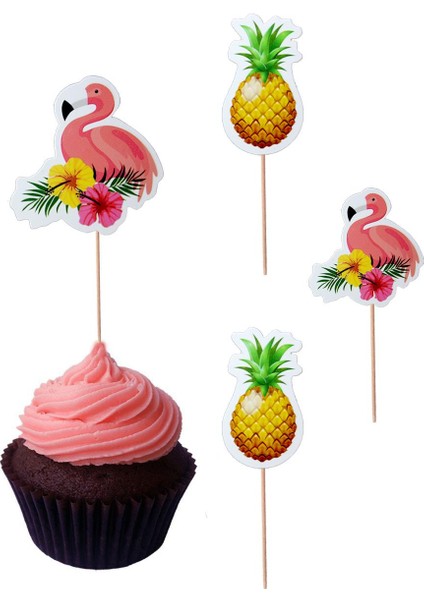 Hawaii Temalı Kürdan Flamingo Ananas Figürlü Cupcake Kürdanı Pasta Süsü 10'lu fiyatları