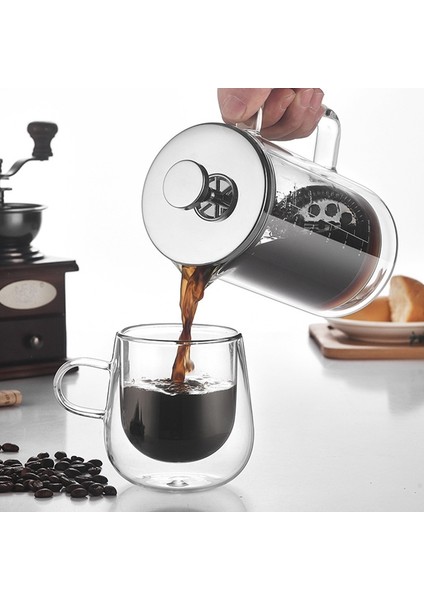Çift Katmanlı Yüksek Borosilikat Cam Pres Pot Basın Filtre Kahve Aparatı Terazili Fransız Cezve (Yurt Dışından)