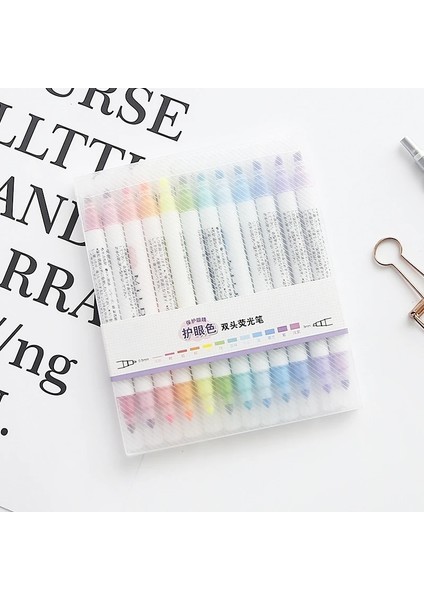 Bir Stil 12 Colorsset Sevimli Hafif Astar Kalemler Fosforlu Çift Çift Başlı Floresan Kalem Çizim Marker Kalem Kırtasiye (Yurt Dışından)