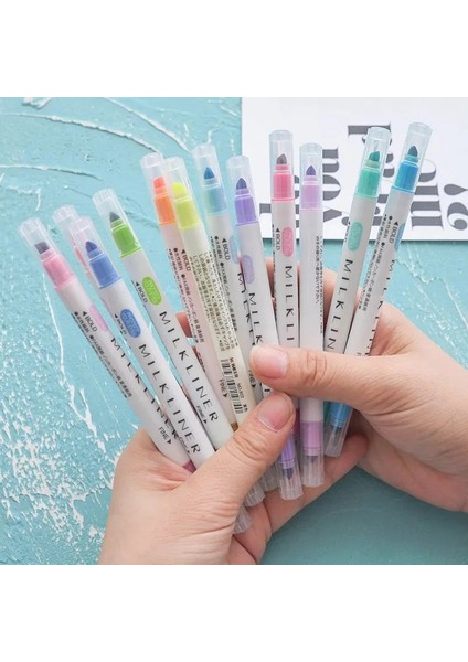 Bir Stil 12 Colorsset Sevimli Hafif Astar Kalemler Fosforlu Çift Çift Başlı Floresan Kalem Çizim Marker Kalem Kırtasiye (Yurt Dışından) fiyatları