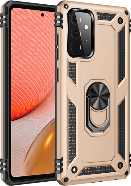 Samsung Galaxy A72 Kılıf Sofya Yüzüklü Silikon Kapak - Gold 300099