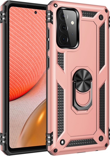 Samsung Galaxy A72 Kılıf Sofya Yüzüklü Silikon Kapak - Rose 300099