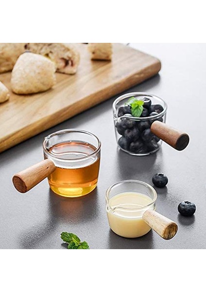 Ahşap Saplı 2 Adet Şeffaf Cam Krema, Mini Kahve Süt Kreması Sürahisi. 100ML (Yurt Dışından)