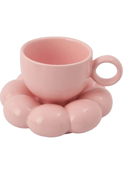 Çiçek Kahve Fincanı ve Tabak Seti Sevimli Kupa ve Tabak Seti Ayçiçeği Tabağı ile Seramik Kahve Fincanı Latte Bardak 6.7 Oz Pembe (Yurt Dışından)