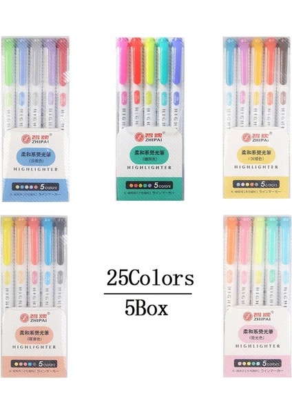 5 Kutu 25 Renk Stili 25 Colorsbox Mildliner Fosforlu Kalem Floresan Işaretleyiciler Çift Başlı Fosforlu Kalemler Sanat Marker Sanat Kaynağı Japon Kırtasiye (Yurt Dışından)