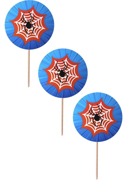 Spiderman Temalı Kürdan Örümcek Ağı Figürlü Cupcake Kürdanı Pasta Süsü 10'lu fiyatları