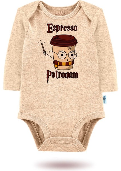 2 Li Organik "espresso Patronum" Baskılı Uzun Kollu Bebek Body Zıbın UZUNBEJ-KAHVE719-796