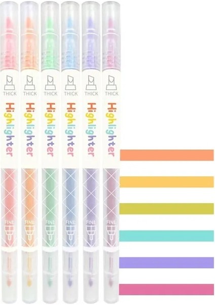 6 Renk-F Stili Marker Kalem Seti Pastel Fosforlu Çift Ucu Marcadores Dıy Dergisi Scrapook Okul Malzemeleri Kırtasiye (Yurt Dışından)