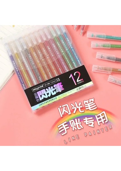 12COLORSSET Metalik Glitter Kalem Çizim Renkli Metal Pastel Fosforlu Sanat Marker Okul Ofis Yazma Kırtasiye (Yurt Dışından) fiyatları