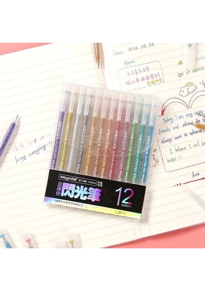 12COLORSSET Metalik Glitter Kalem Çizim Renkli Metal Pastel Fosforlu Sanat Marker Okul Ofis Yazma Kırtasiye (Yurt Dışından) fırsatları
