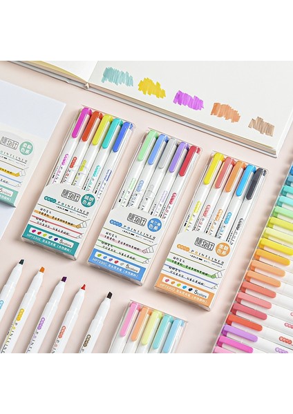 5 Renk D Stili 25 Renk Mildliner Fosforlu Çift Kafa Sevimli Işaret Kalemi Seti Sanat Malzemeleri Pastel Işaretleyici Kalemler Öğrenci Okul Ofis Kırtasiye (Yurt Dışından) fırsatları