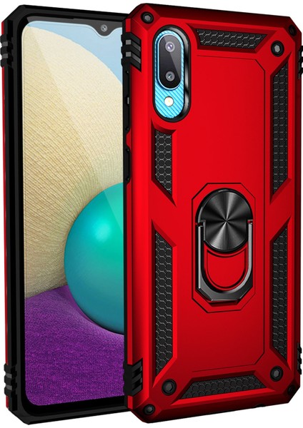 Samsung Galaxy A02 Kılıf Sofya Yüzüklü Silikon Kapak - Kırmızı 300099