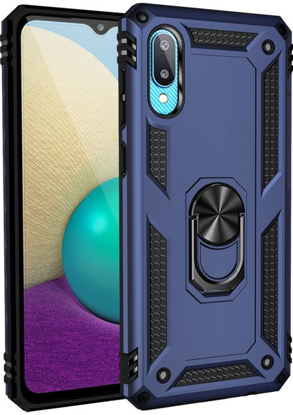 Samsung Galaxy A02 Kılıf Sofya Yüzüklü Silikon Kapak - Lacivert 300099