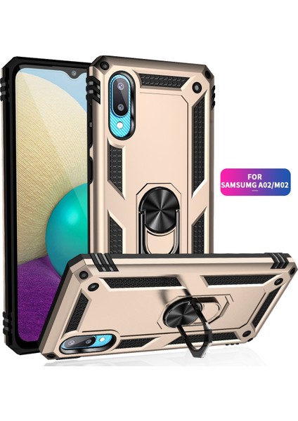 Samsung Galaxy A02 Kılıf Sofya Yüzüklü Silikon Kapak - Gold 300099 fiyatları