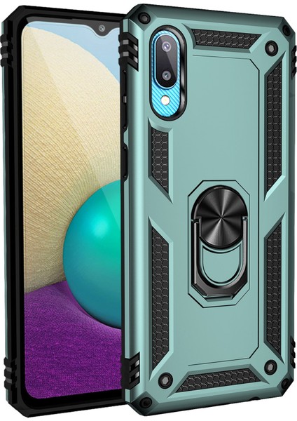 Samsung Galaxy A02 Kılıf Sofya Yüzüklü Silikon Kapak - Yeşil 300099