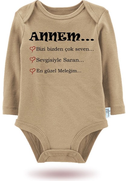2 Li Organik "babam+Annem=ben" Baskılı Uzun Kollu Bebek Body Zıbın UZUNBEJ-KAHVE199-820 modelleri