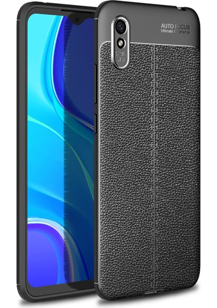 Xiaomi Redmi 9A Kılıf Focus Derili Silikon - Siyah 300099