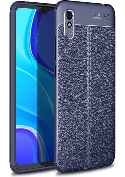 Xiaomi Redmi 9A Kılıf Focus Derili Silikon - Lacivert 300099