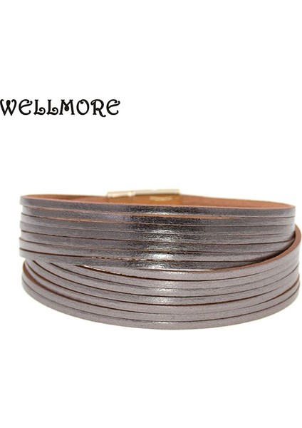 21CM Tarzı Gümüş Rengi Wellmore 12 Renkler Moda Altın Çekicilik Deri Bilezikler Kadın Erkek Şal Bilezikler Çiftler Moda Takı (Yurt Dışından)