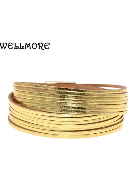21CM Tarzı Gümüş Rengi Wellmore 12 Renkler Moda Altın Çekicilik Deri Bilezikler Kadın Erkek Şal Bilezikler Çiftler Moda Takı (Yurt Dışından)