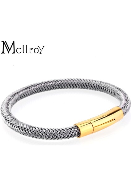 M 190MM Stili Altın Mcllroy Erkek Bileklik ve Bilezikler 6mm Çelik Halat Zincir Titanyum Çelik Bilezik Çift Aşk Bilezikleri Paslanmaz Çelik Erkek Bileklik (Yurt Dışından)