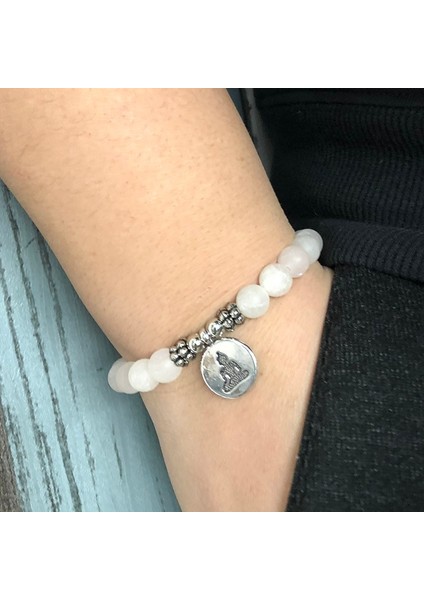 18CM Tarzı Gümüş Buda Kadınlar Mala Om Bilezikler Lotus Buda Yoga Charm Bilek Mat Gül Kuvars Pembe Boncuklu Bilek Boho Yoga Pembe Takı (Yurt Dışından)