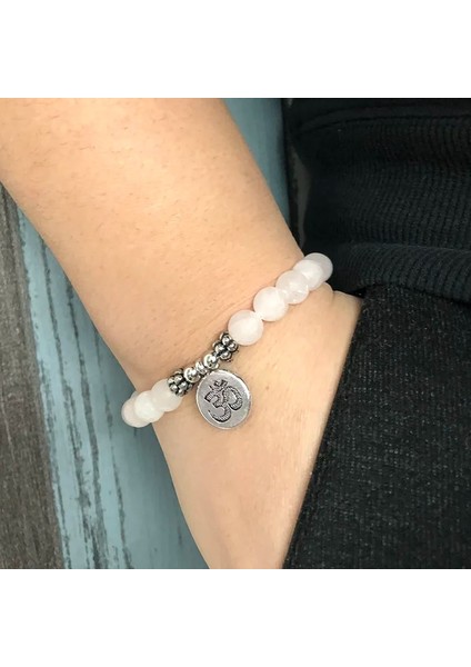 18CM Tarzı Gümüş Buda Kadınlar Mala Om Bilezikler Lotus Buda Yoga Charm Bilek Mat Gül Kuvars Pembe Boncuklu Bilek Boho Yoga Pembe Takı (Yurt Dışından) fırsatları